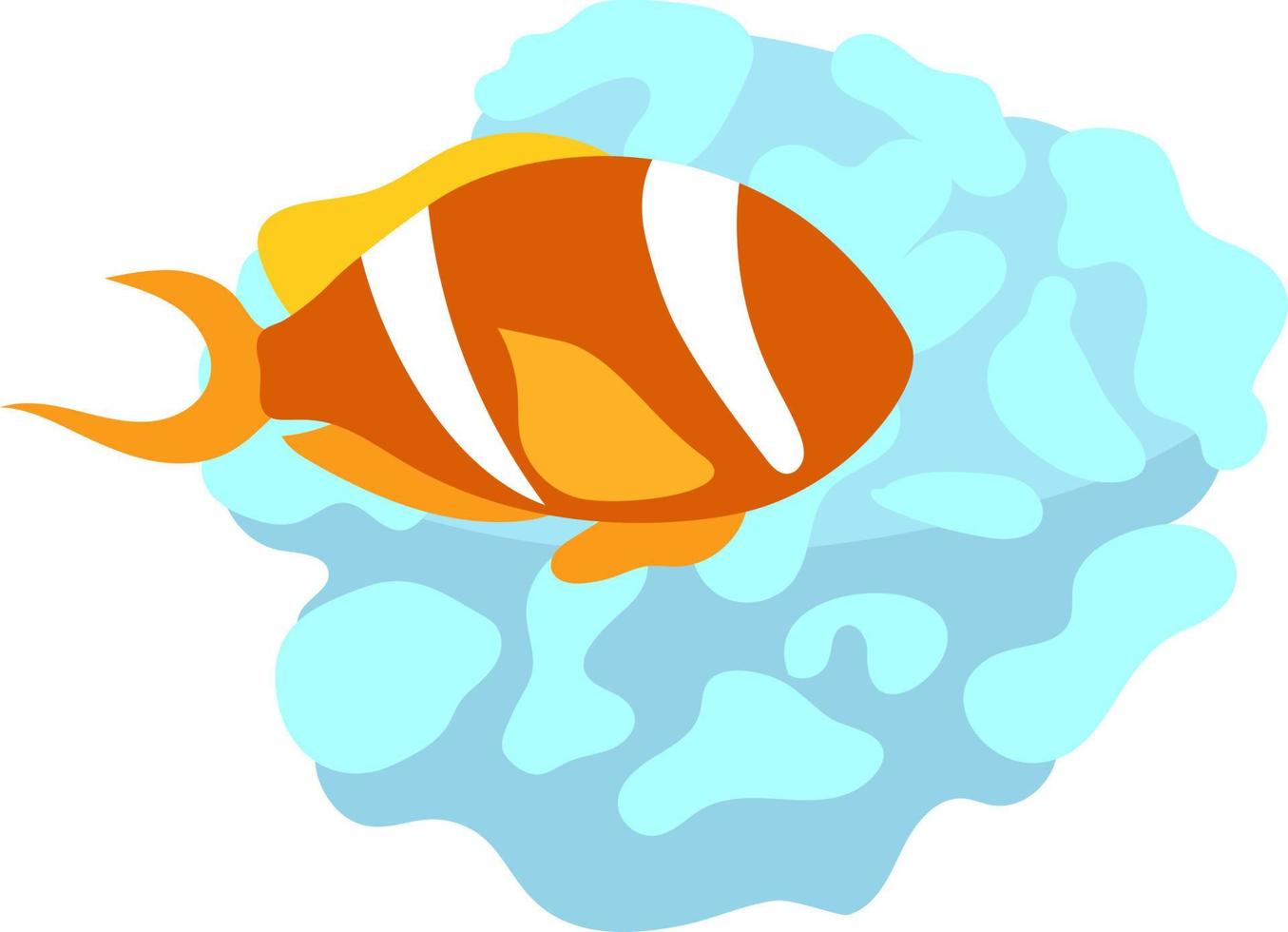 pesce pagliaccio che vive nell'oggetto vettoriale di colore semi piatto della barriera corallina