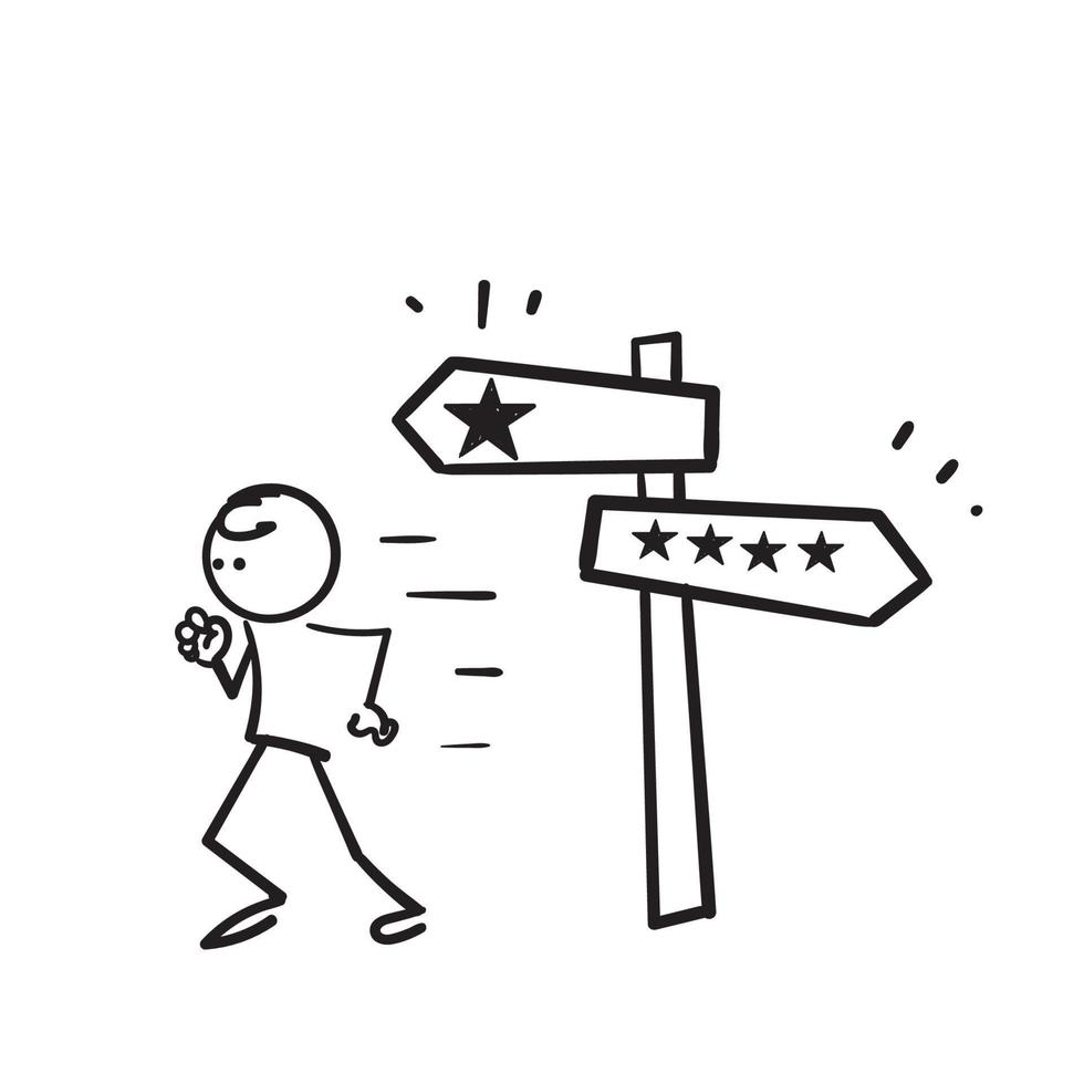 simbolo di confronto della stella di doodle disegnato a mano per l'icona dell'illustrazione del segno di qualità rispetto alla quantità vettore