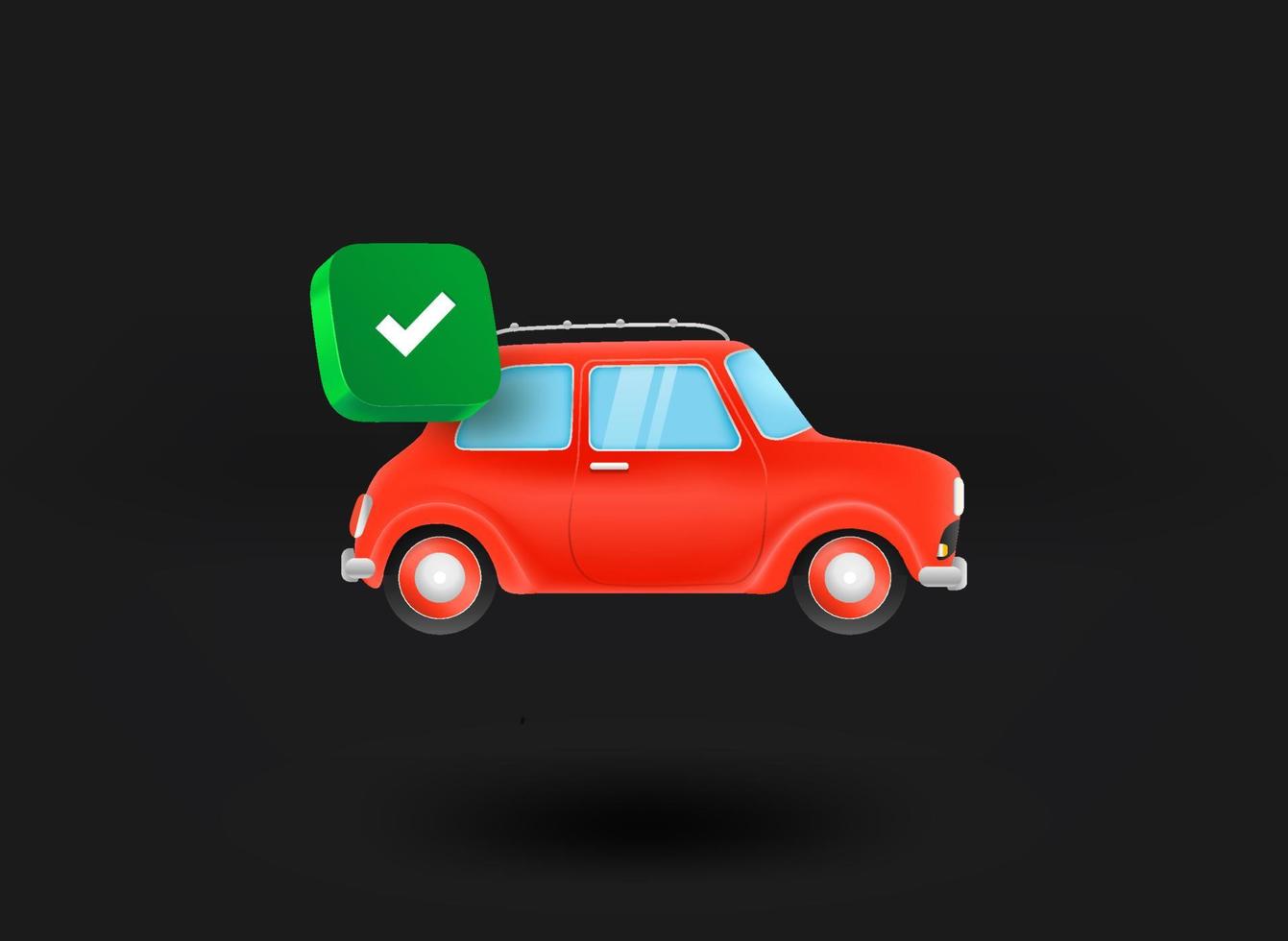 macchina rossa con l'icona del segno di spunta. illustrazione vettoriale 3d