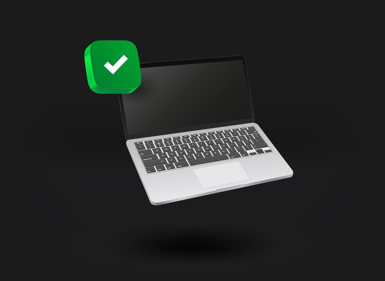 laptop moderno con icona segno di spunta. illustrazione vettoriale 3d