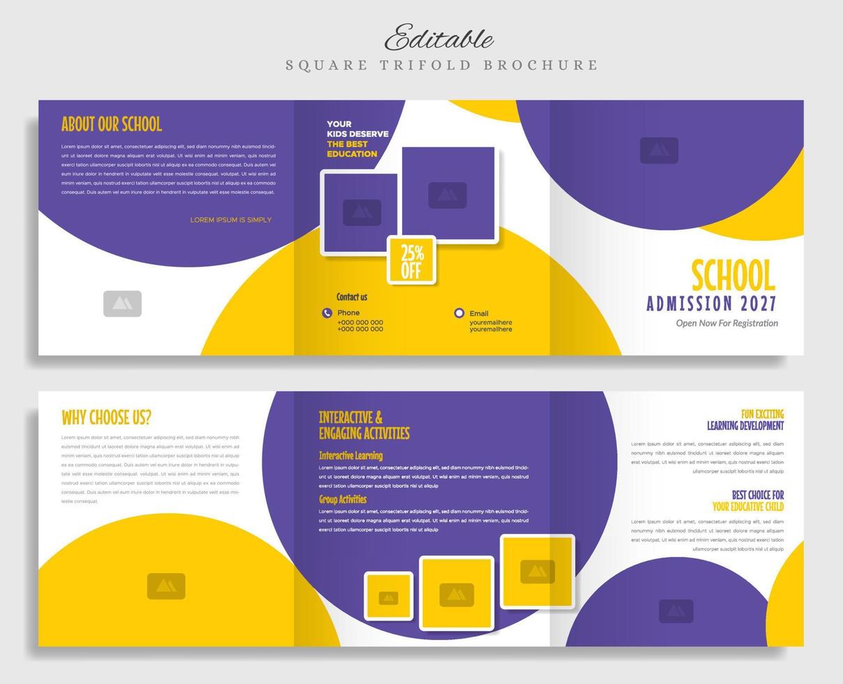 modello di brochure a tre ante quadrato per l'ammissione alla scuola vettore