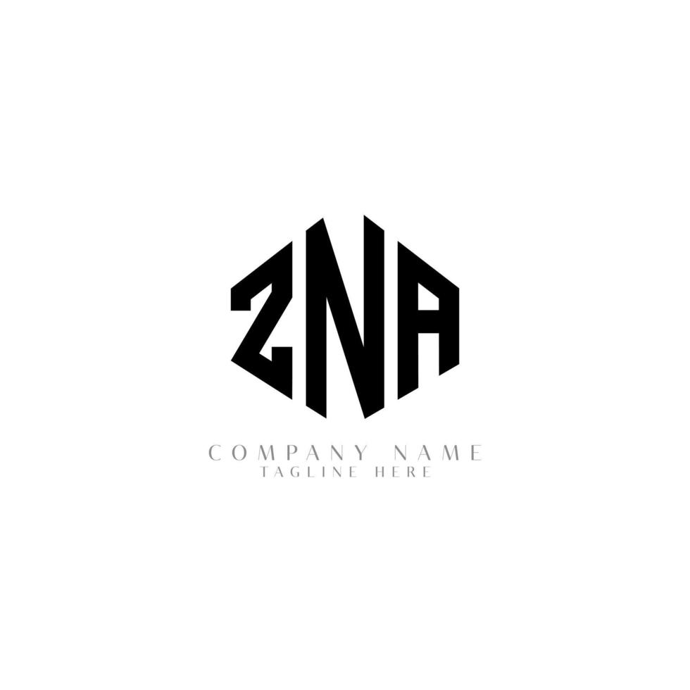 zna lettera logo design con forma poligonale. zna poligono e design del logo a forma di cubo. zna esagono logo modello vettoriale colori bianco e nero. zna monogramma, logo aziendale e immobiliare.