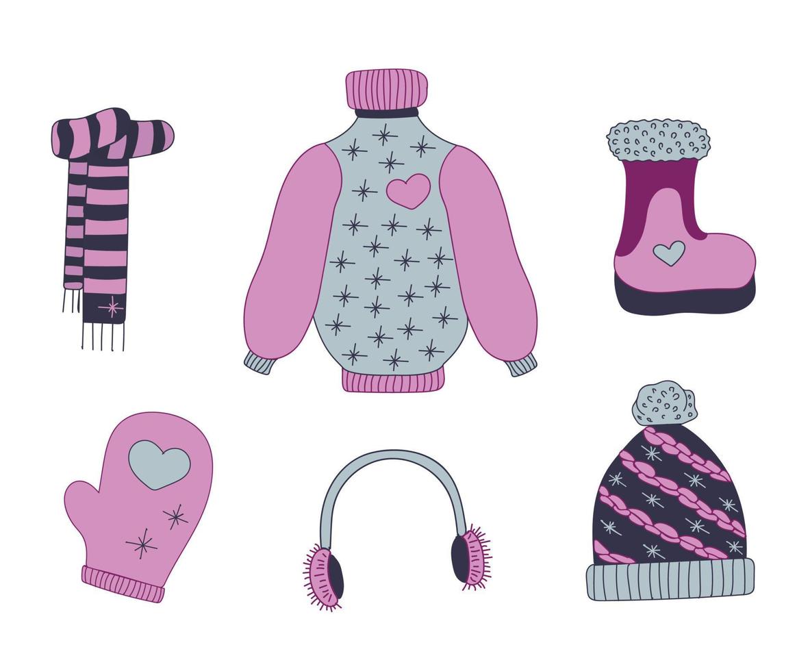 scarabocchi di vestiti invernali realizzati in piacevoli tonalità. può essere utilizzato per il design di negozi di abbigliamento e in tutti i modi che vuoi vettore