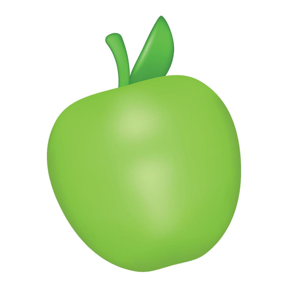 icona 3d di frutta mela verde isolata su sfondo bianco. emoji realistico di vettore