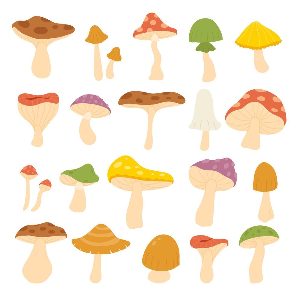 insieme disegnato a mano di elementi di carattere di oggetti di funghi di halloween, set di raccolte di illustrazioni vettoriali con piante di funghi