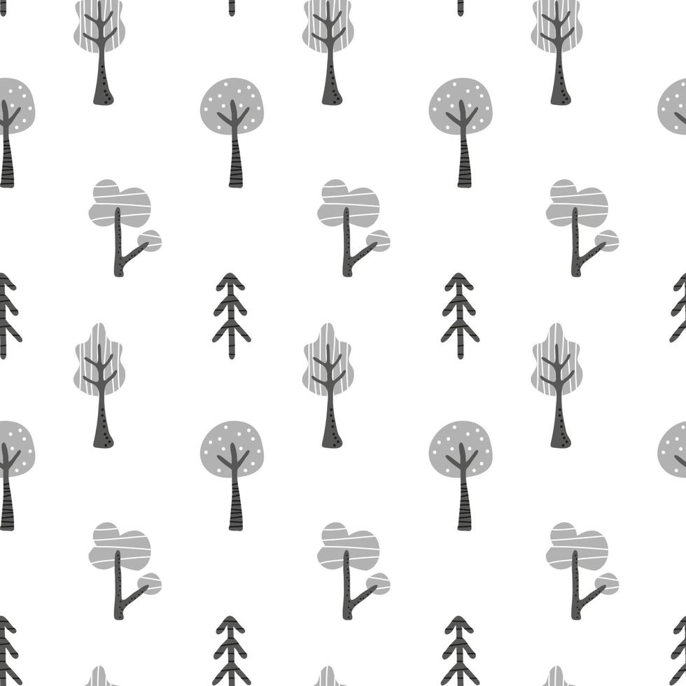 modello senza cuciture con alberi di doodle in stile scandinavo. perfetto per il design dei bambini. vettore