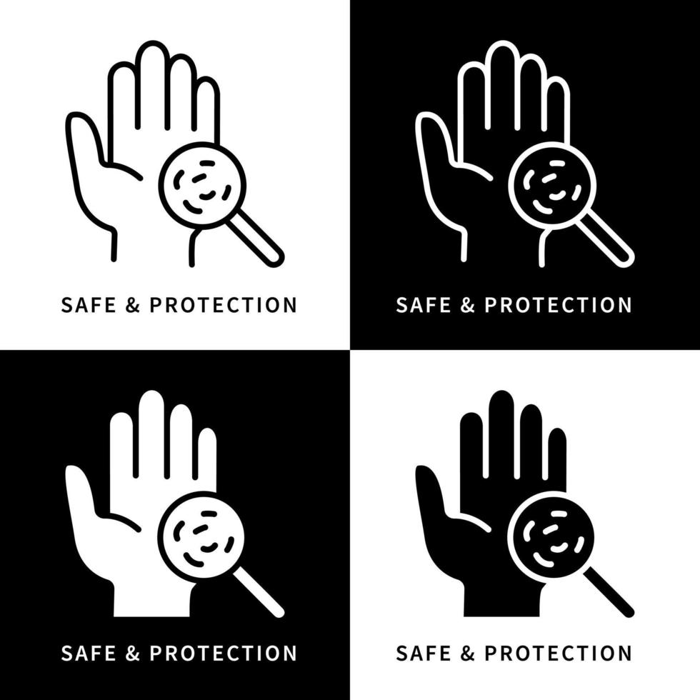 illustrazione del simbolo dell'icona della mano sicura e protetta. vettore del logo dell'infezione da virus di prevenzione