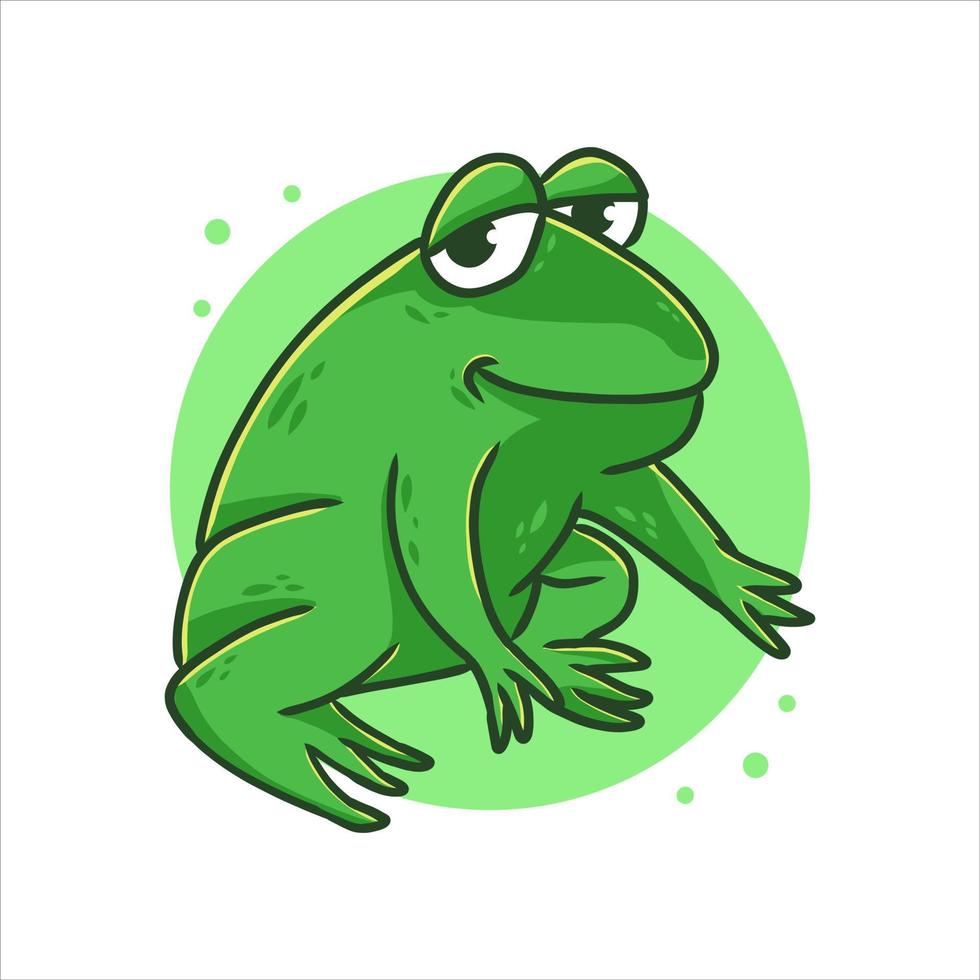 illustrazione di vettore del fumetto della rana. logo mascotte rane verdi. elemento del carattere dell'icona del simbolo animale del rospo anfibio. modello di disegno di zoologia concettuale