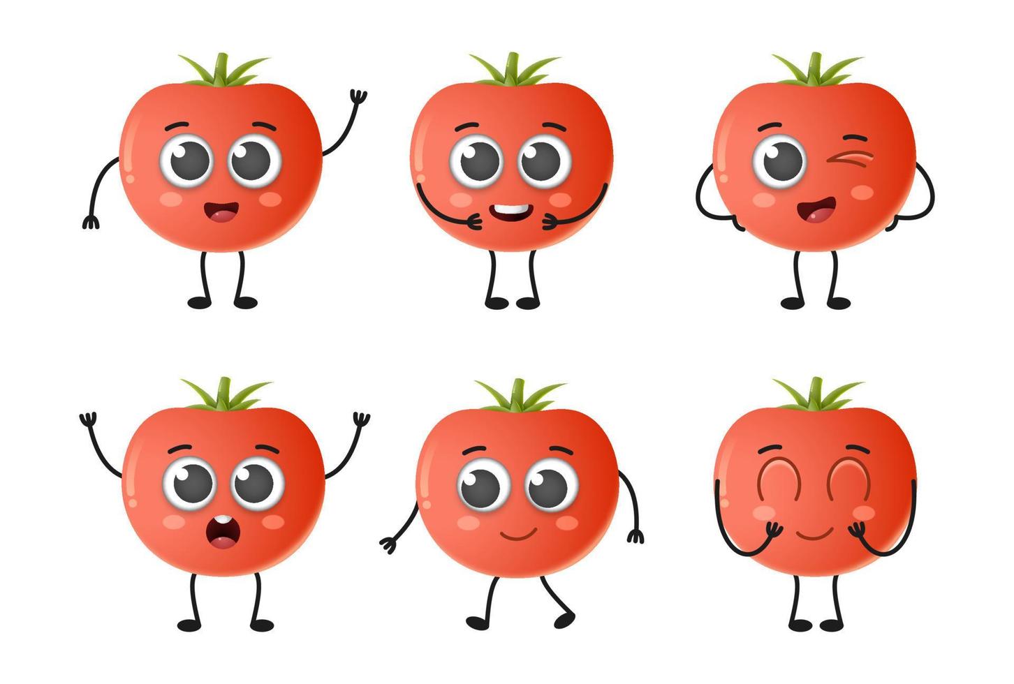 set di simpatici cartoni animati di verdure di pomodoro set di caratteri vettoriali isolato su sfondo bianco