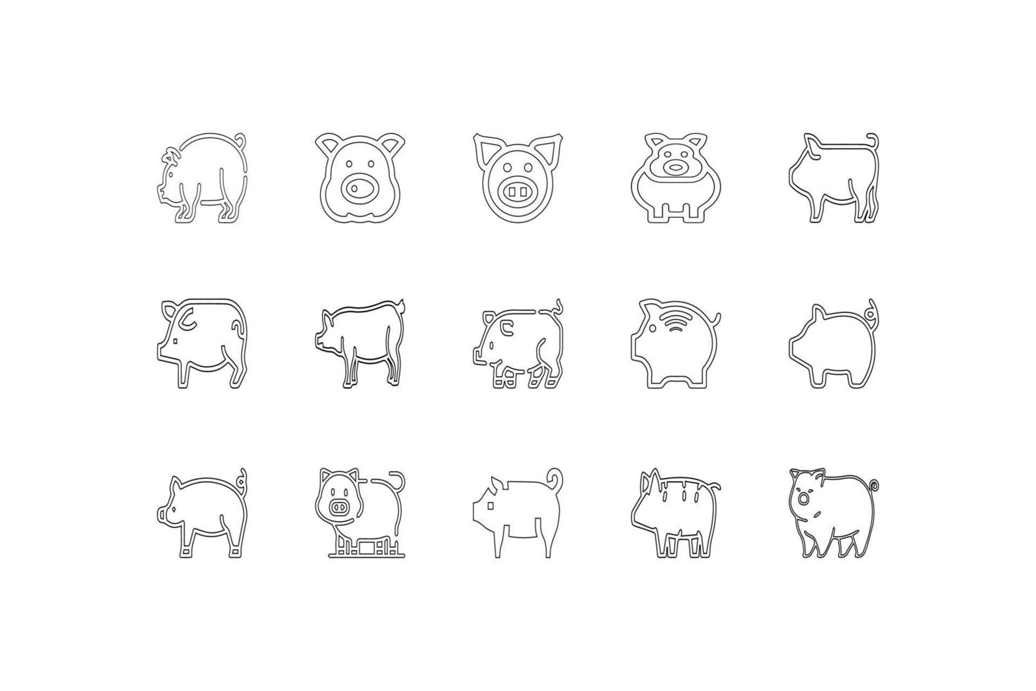 set di icone di maiale, stile semplice di contorno vettore