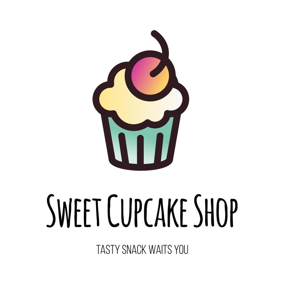 disegno del logo vettoriale piatto del negozio di cupcake dolce