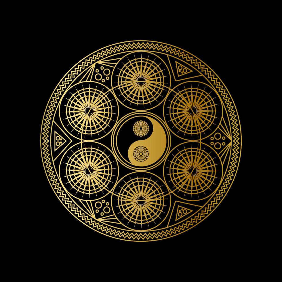 modello di meditazione con segno yin yang nel mandala vettore