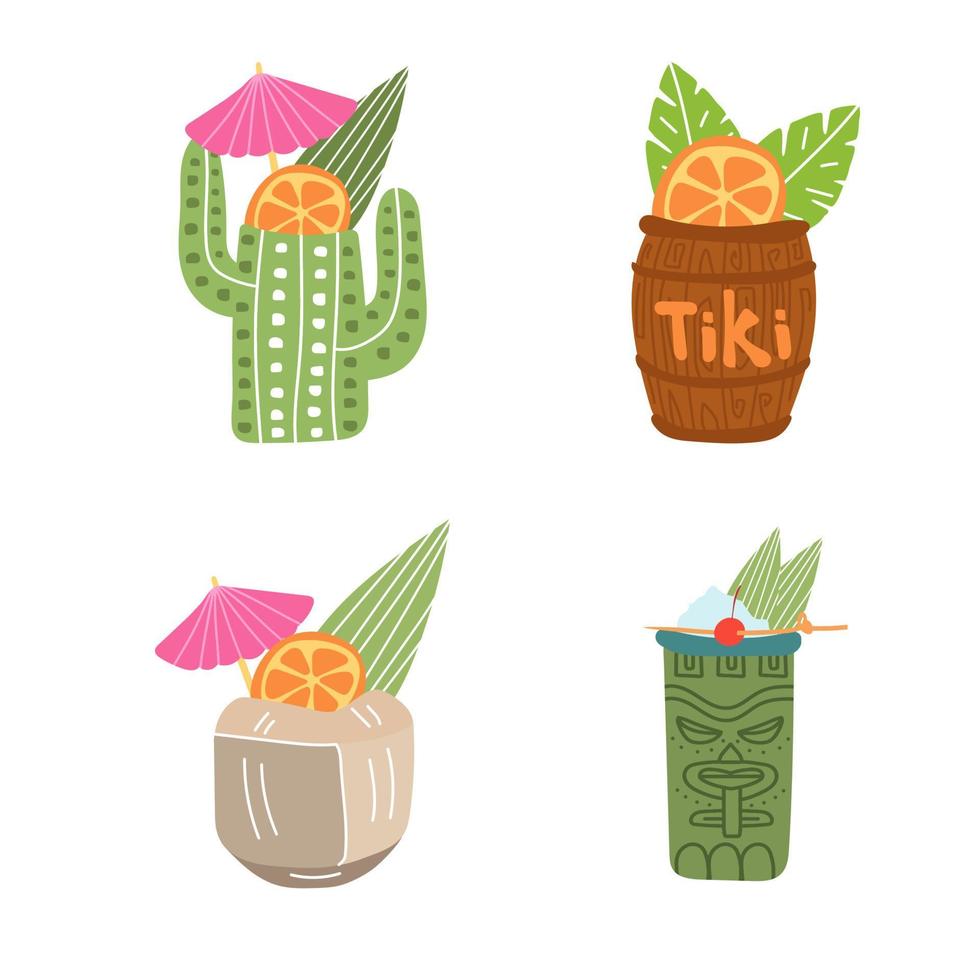 set di illustrazioni di cocktail tiki vettoriali isolato su sfondo bianco