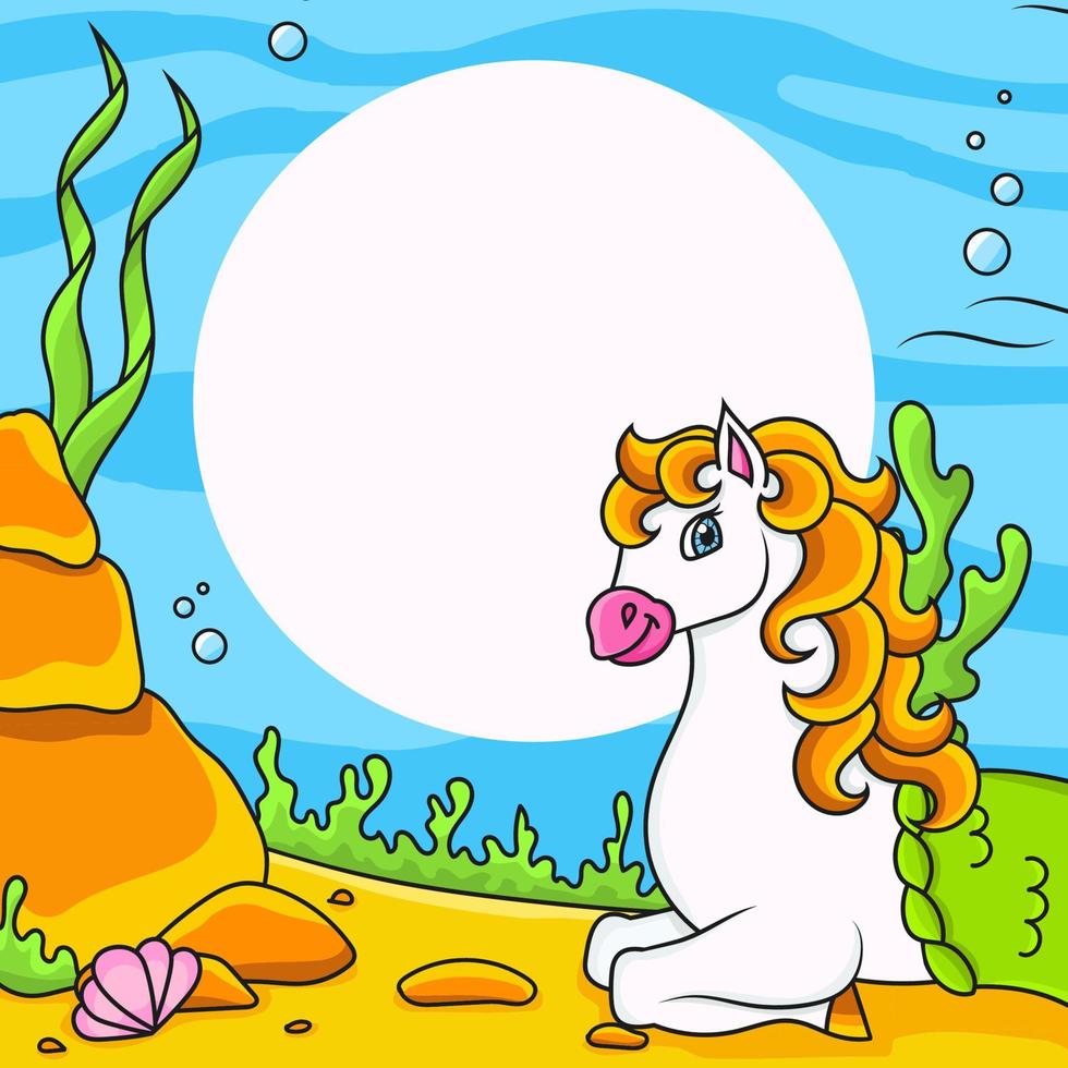 carino sirena unicorno. cavallo magico delle fate. sfondo colorato per il tuo design. per sfondi, copertine, cartoline, striscioni. illustrazione vettoriale. vettore