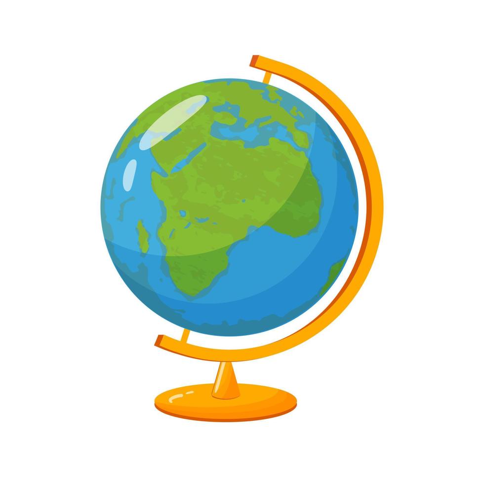 illustrazione vettoriale del globo della scuola. modello del pianeta terra con mappa dell'icona del mondo isolato su bianco.