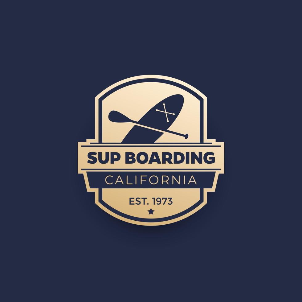 sup boarding logo, emblema vettoriale con tavola e pagaia