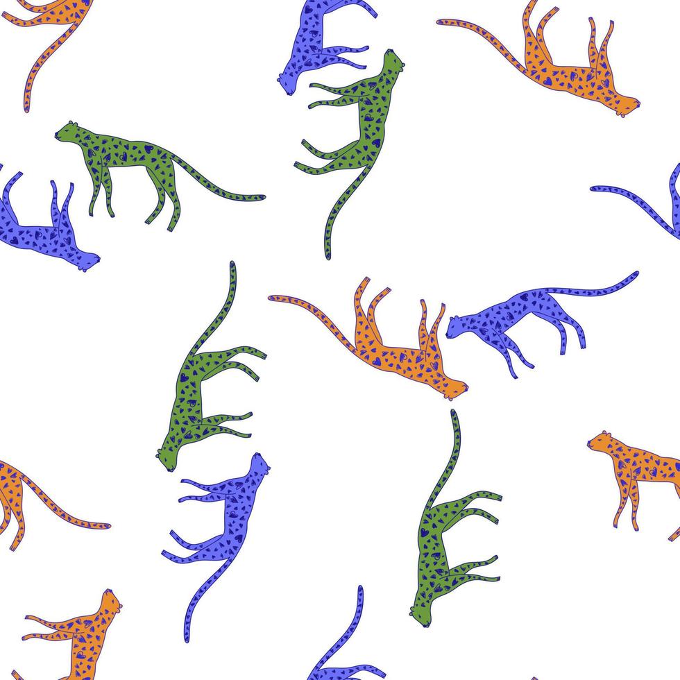 modello senza cuciture di leopardo carino disegnato a mano. carta da parati infinita di ghepardo di doodle. vettore