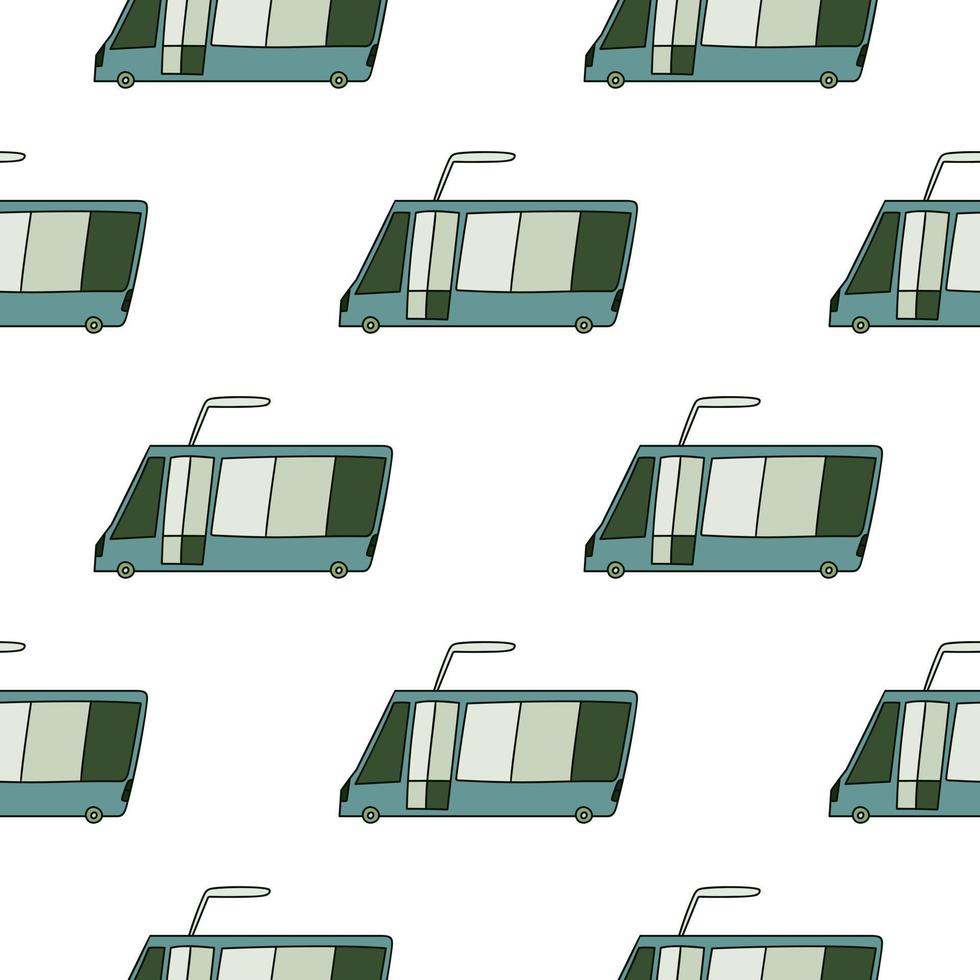 carino filobus senza cuciture. carta da parati dei trasporti urbani. sfondo del veicolo elettrico per bambini vettore