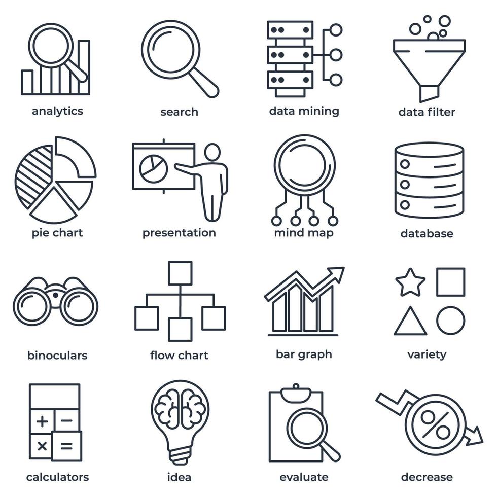 set di analisi dei dati icona logo illustrazione vettoriale. modello di simbolo del pacchetto di analisi dei dati per la raccolta di grafica e web design vettore