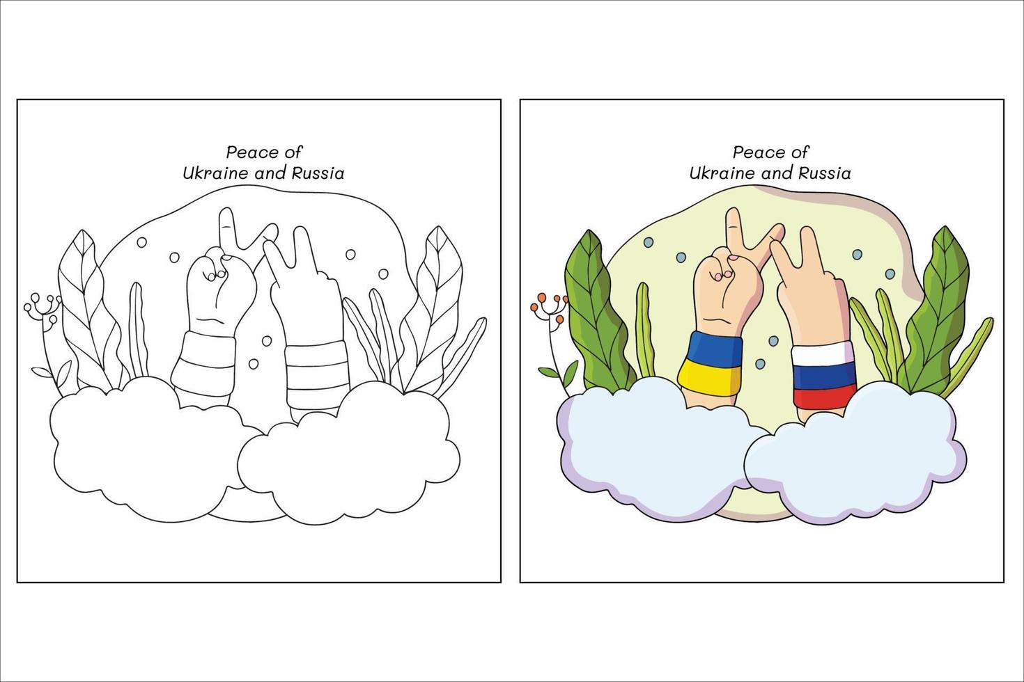 Pagina da colorare di pace di russia e ucraina disegnata a mano 2 vettore