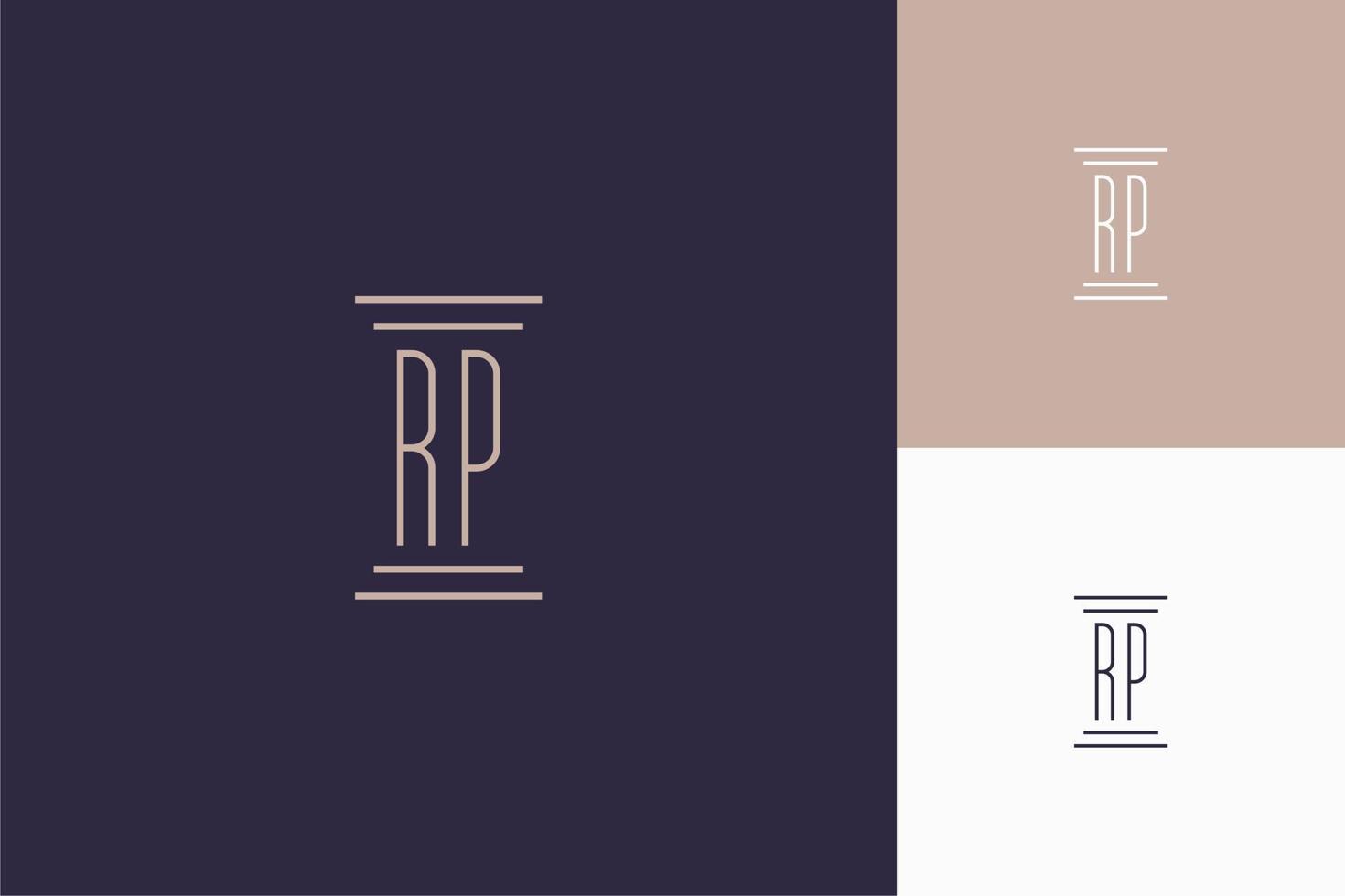 design delle iniziali del monogramma rp per il logo dello studio legale vettore