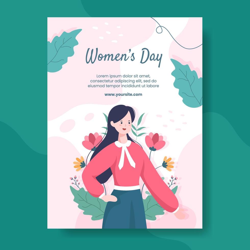 illustrazione di vettore del fondo del fumetto piatto del modello del manifesto verticale della giornata internazionale della donna