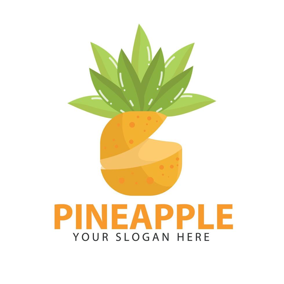 logo ananas con forma di ananas tagliato al centro. disegno vettoriale del logo della frutta