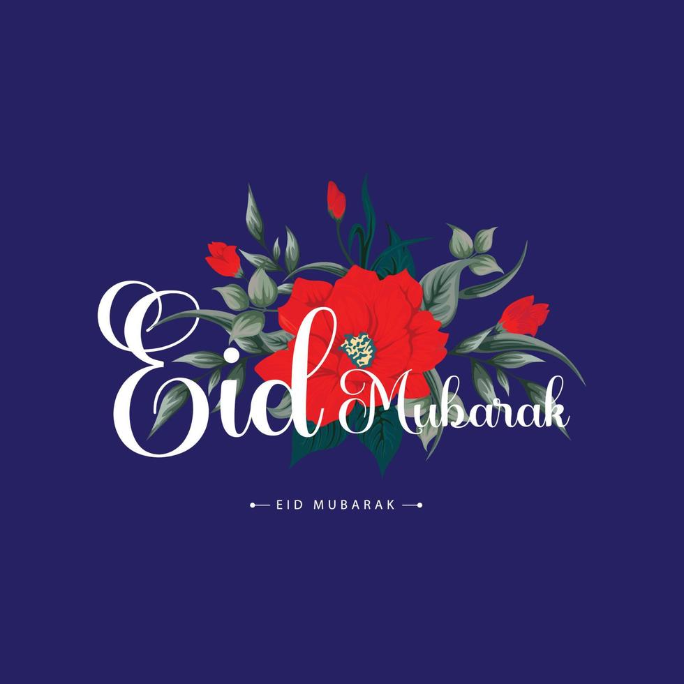 eid mubarak saluti floreale rosso e blu vettore