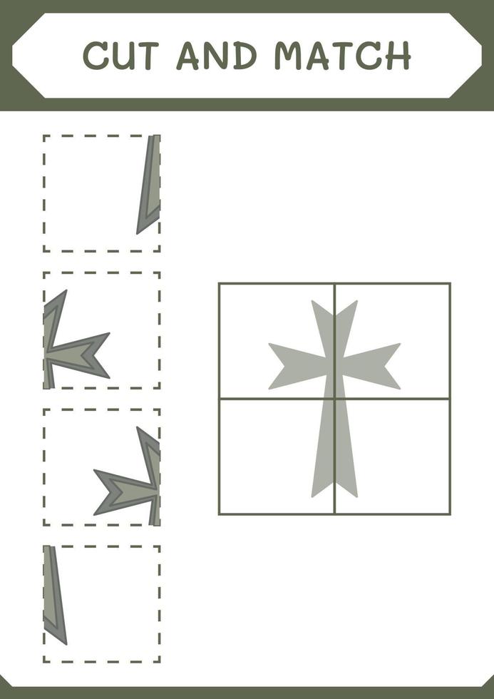 taglia e abbina parti di croce cristiana, gioco per bambini. illustrazione vettoriale, foglio di lavoro stampabile vettore