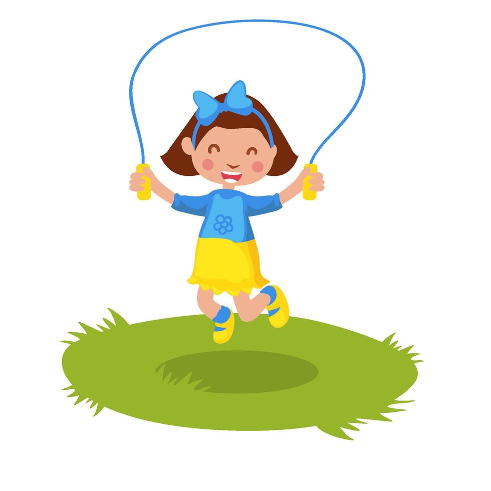 piccola ragazza ucraina per saltare la corda. carattere piatto vettoriale isolato. supporto per il concetto di ucraina simbolo di indipendenza
