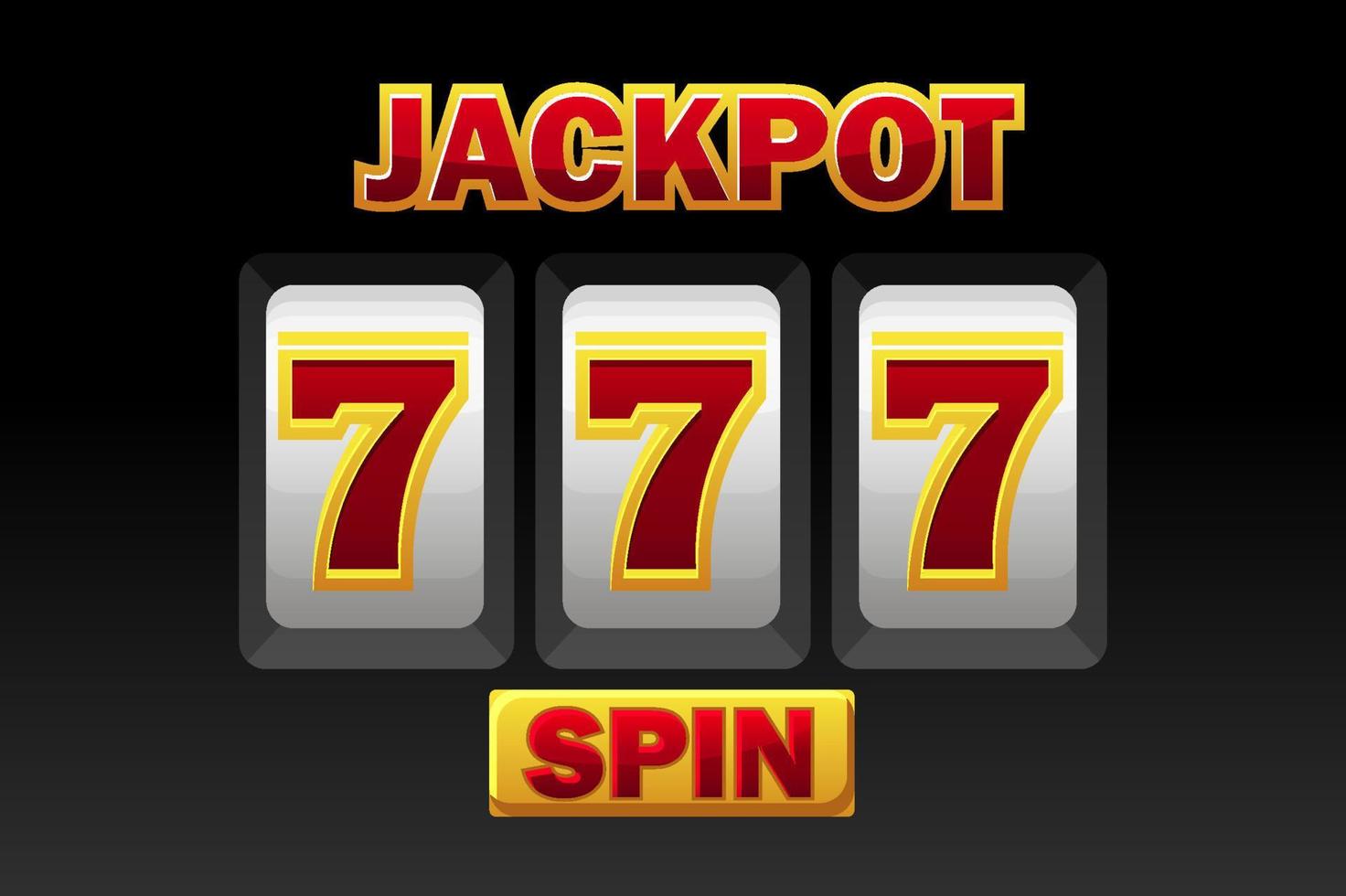 Simbolo 777, sfondo nero del jackpot della slot machine per il gioco dell'interfaccia utente. illustrazione vettoriale di un banner di gioco d'azzardo, pulsante di rotazione.