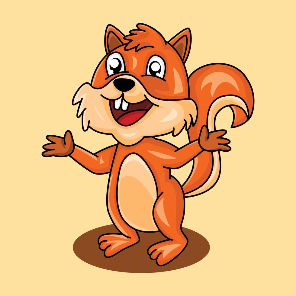 simpatico scoiattolo con posa unica, animale e coda pelosi della foresta, bel cioccolato, illustrazione vettoriale