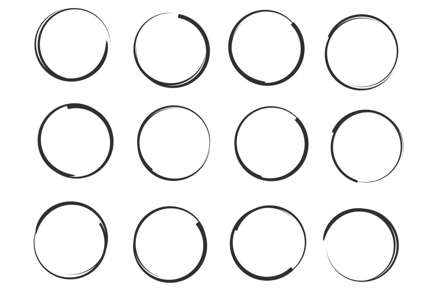 colore del modello della cornice di schizzo dei cerchi disegnati a mano modificabile. tondi scribble linea cerchi simbolo vettore segno isolato su sfondo bianco illustrazione per grafica e web design.