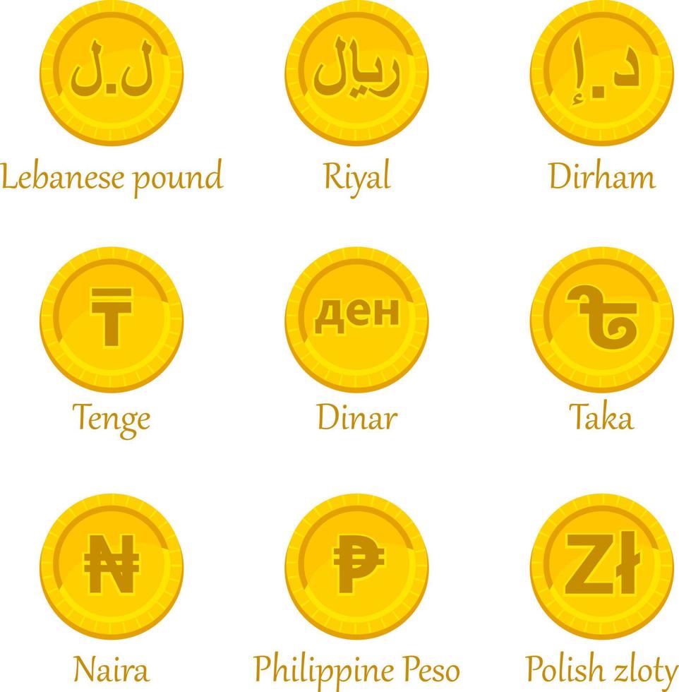 set di icone di monete di valuta vettore