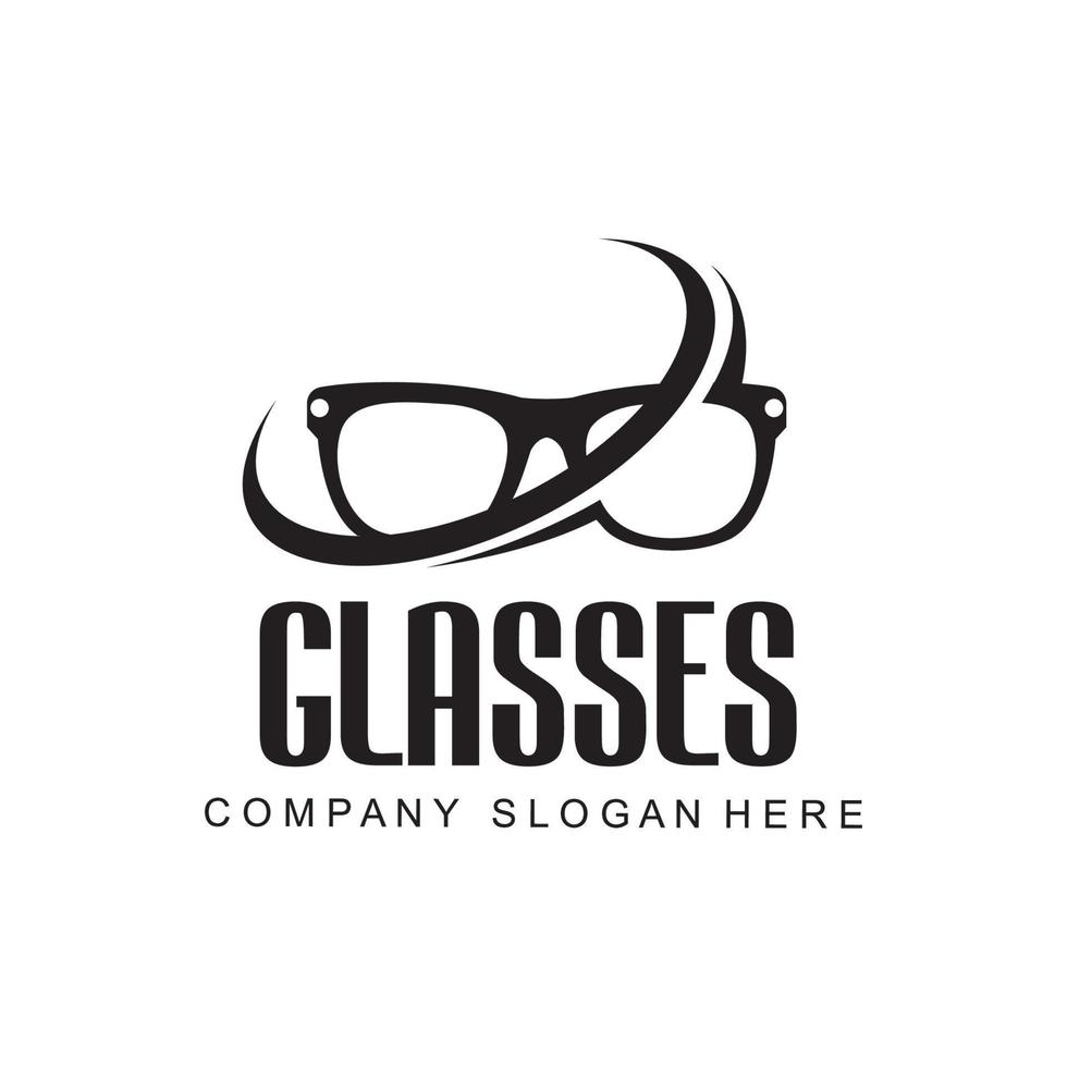 design del logo degli occhiali, illustrazione vettoriale di strumenti ottici per lo stile e mantenere la salute degli occhi