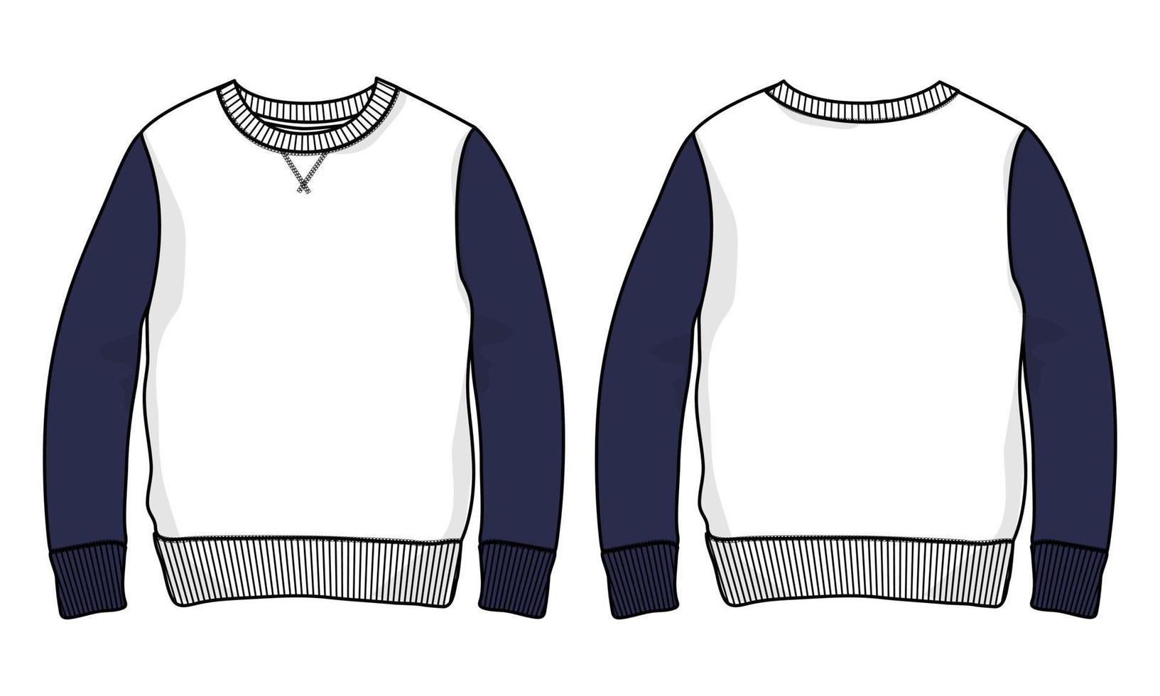 modello di illustrazione vettoriale di disegno piatto di moda tecnica della felpa a maniche lunghe di colore bicolore per uomo. illustrazione di cad mockup di design di abbigliamento.