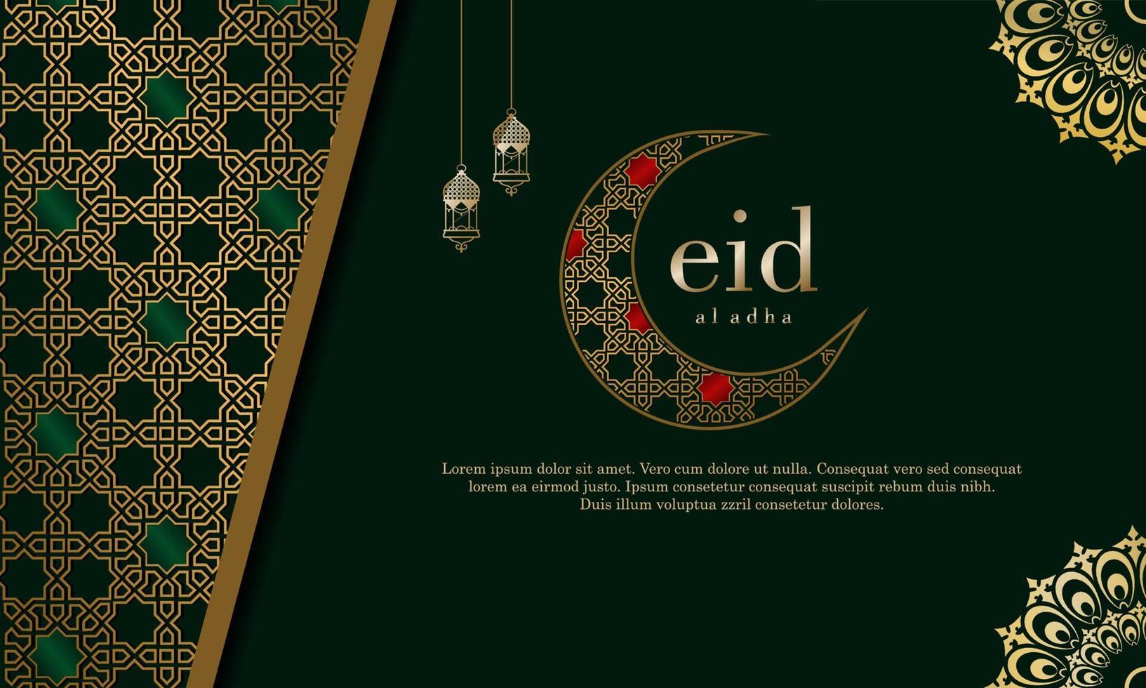 sfondo islamico di lusso oro e verde con ornamento decorativo cornice vettore premium