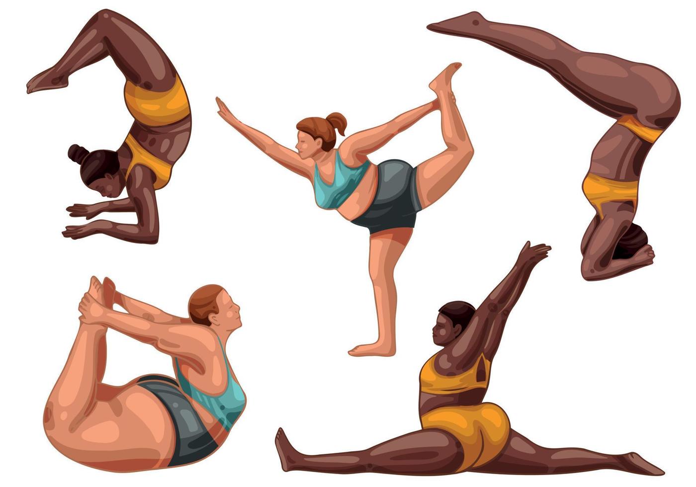 set di pose yoga disegnate a mano, donne diverse vettore