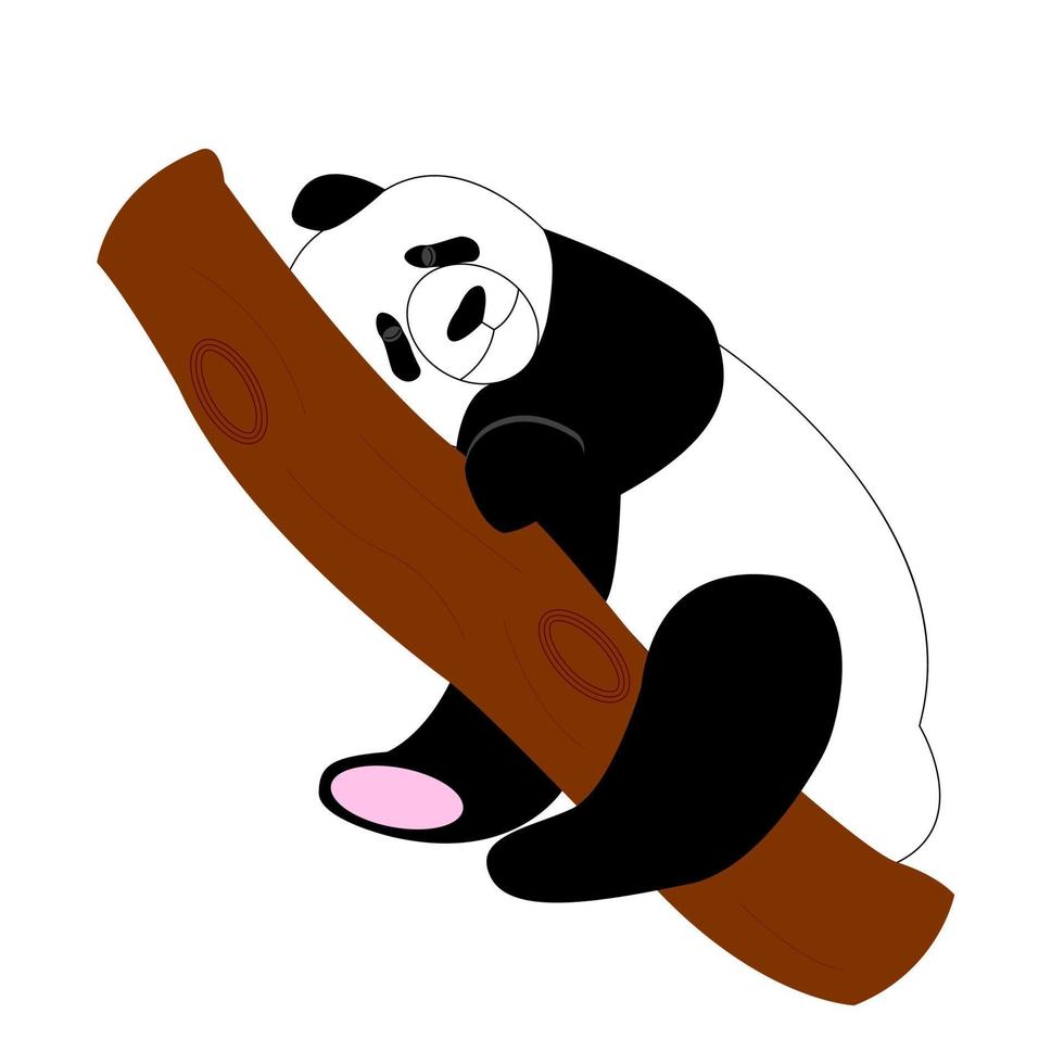 il simpatico panda dorme su un ramo di un albero. illustrazione vettoriale isolato su sfondo bianco