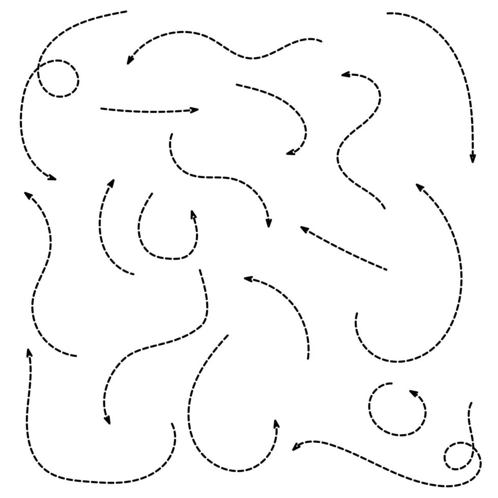 set di frecce tratteggiate disegnate a mano in stile doodle. illustrazione vettoriale isolato su sfondo bianco