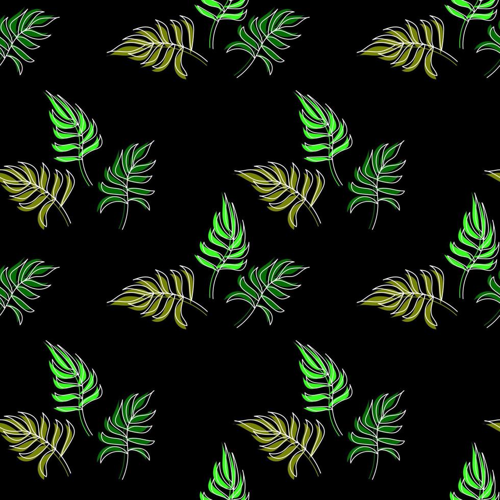 modello vettoriale senza soluzione di continuità foglie di palma foglia verde e contorno su sfondo. per tessuti, imballaggi, tessuti, carte da parati, sfondi, inviti. tropici estivi. illustrazione vettoriale