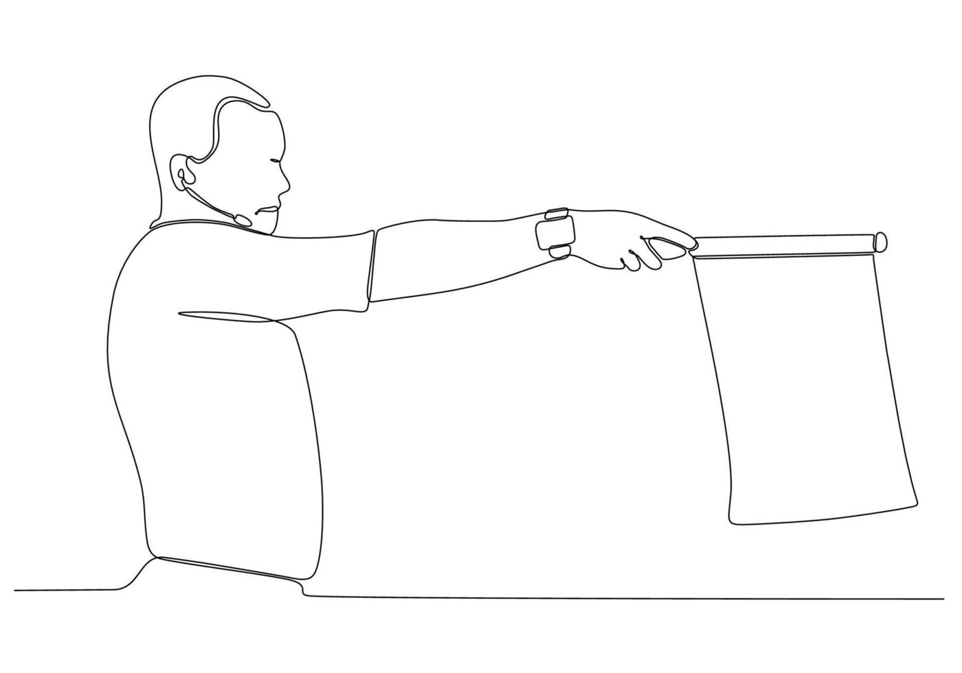 arbitro di disegno a linea continua o a linea singola che dà carte all'illustrazione vettoriale del giocatore