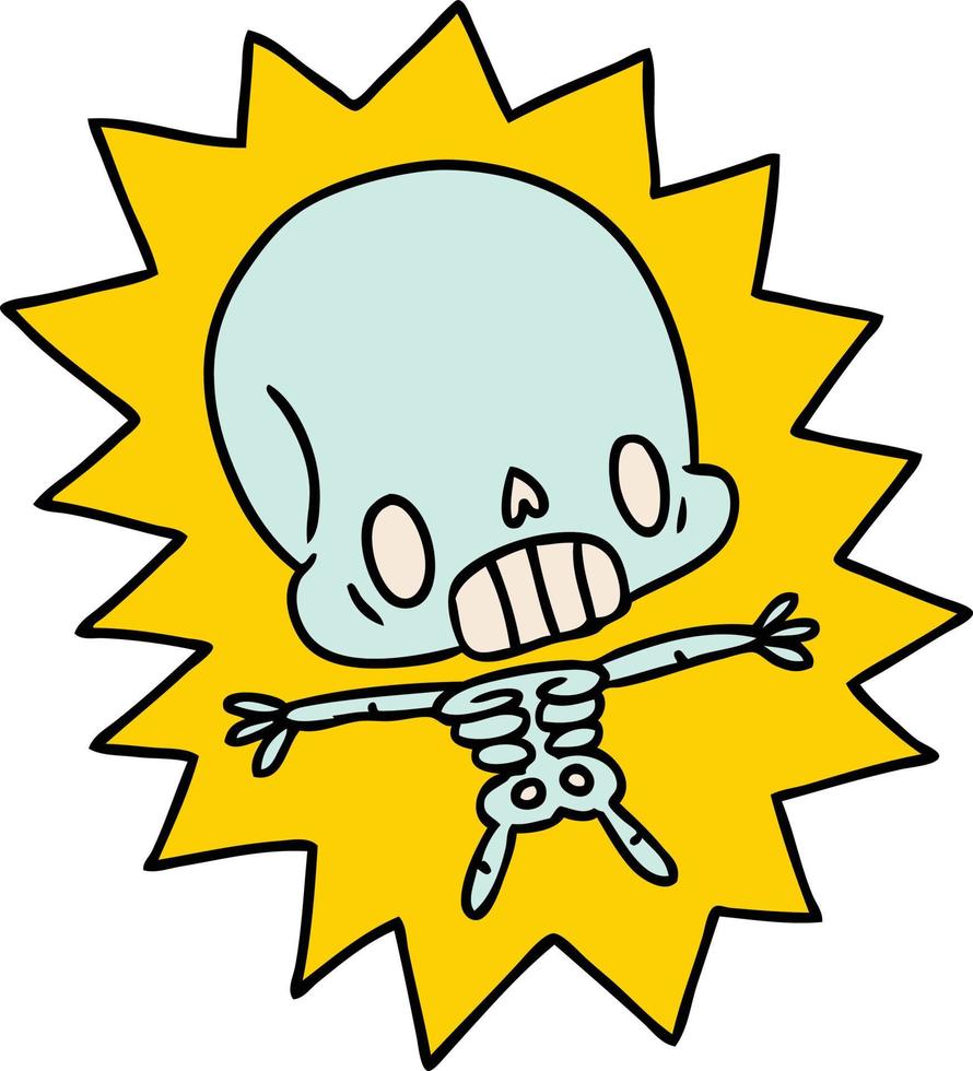 cartone animato kawaii scheletro fulminato vettore