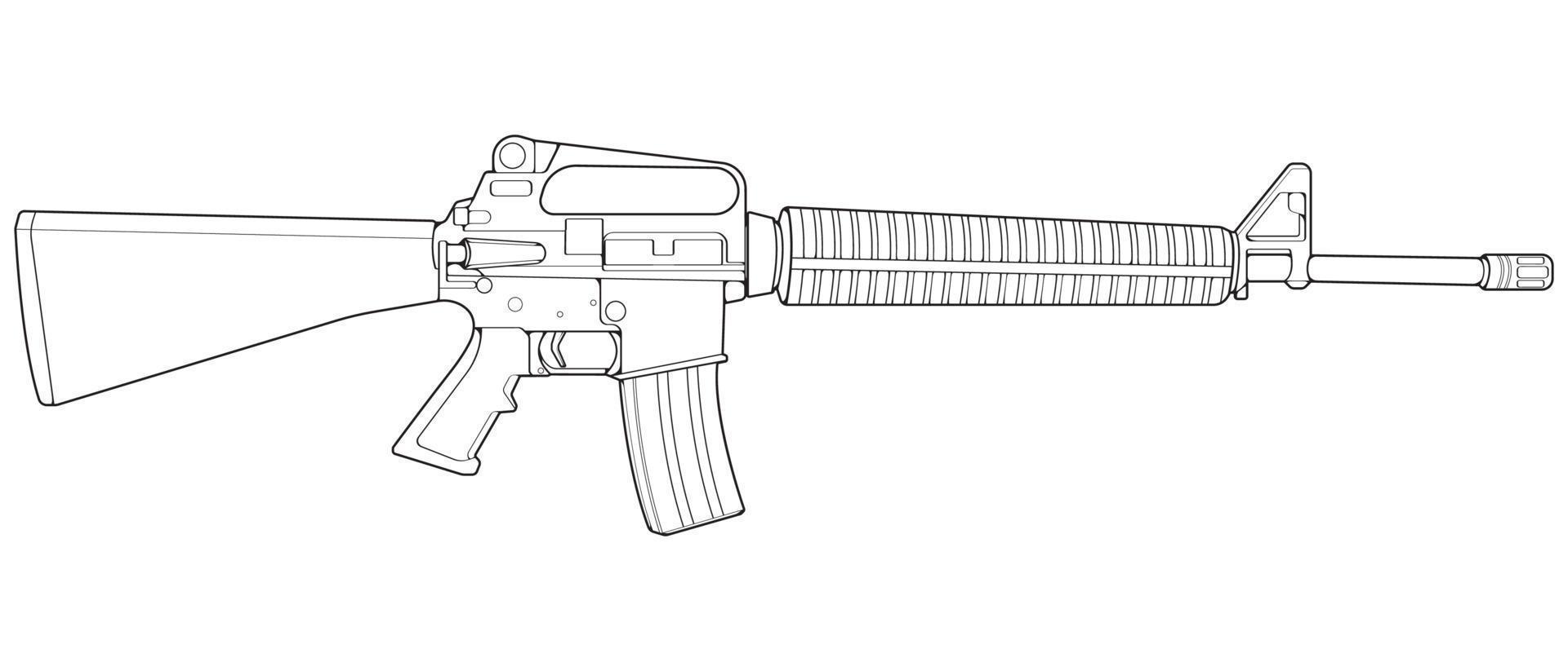 stile artistico della linea di armi da fuoco, pistola da tiro, illustrazione dell'arma, linea vettoriale, illustrazione della pistola, pistola moderna, concetto militare, grafica della pistola per l'addestramento vettore