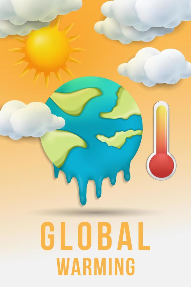 illustrazione realistica dell'insegna del manifesto verticale del riscaldamento globale vettore