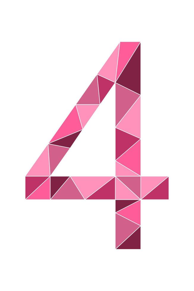 stile poligono numero 4 rosa isolato su priorità bassa bianca. numeri di apprendimento, numero di serie, prezzo, luogo vettore