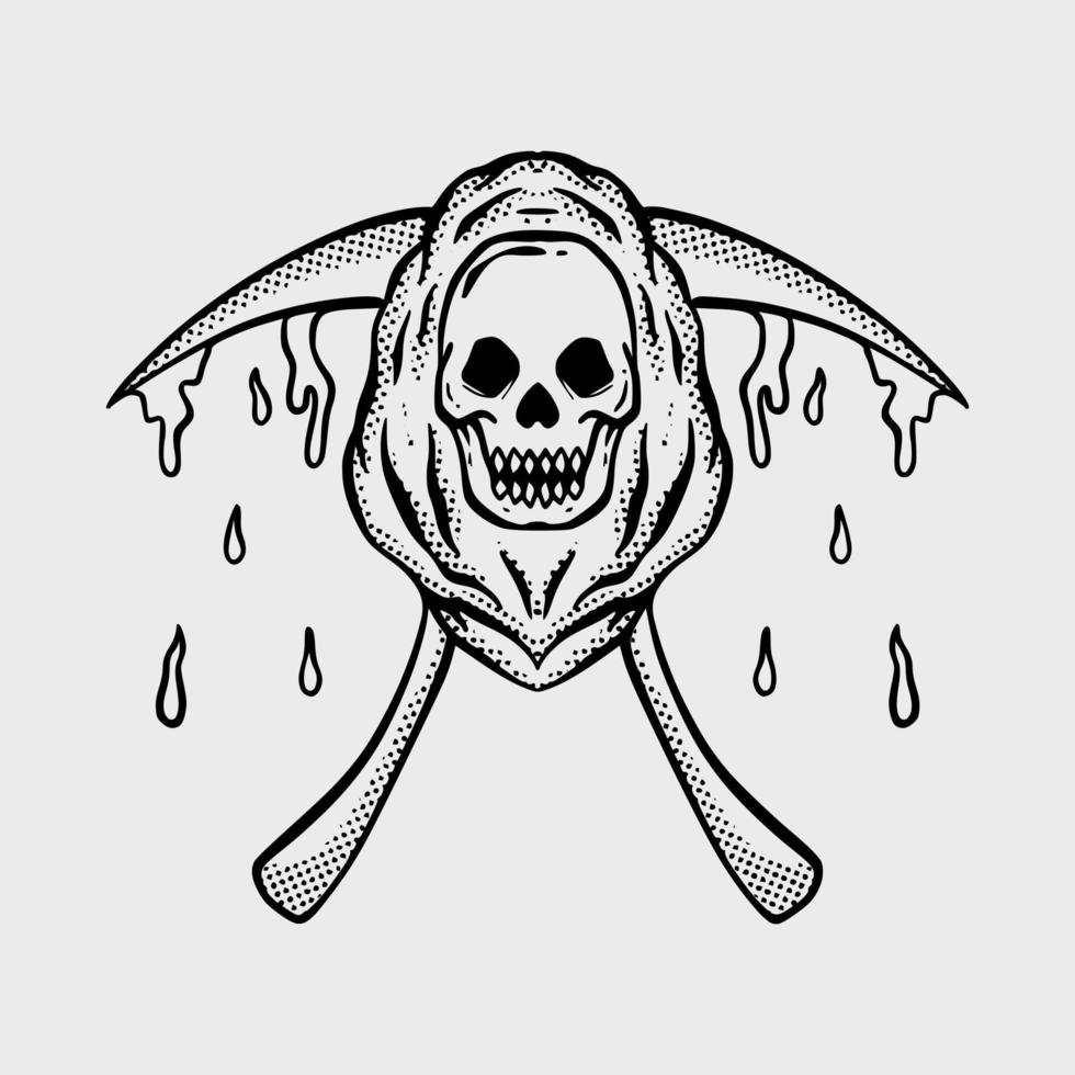 l'illustrazione disegnata a mano del diavolo del cranio per la felpa con cappuccio della giacca della maglietta può essere utilizzata per adesivi ecc vettore