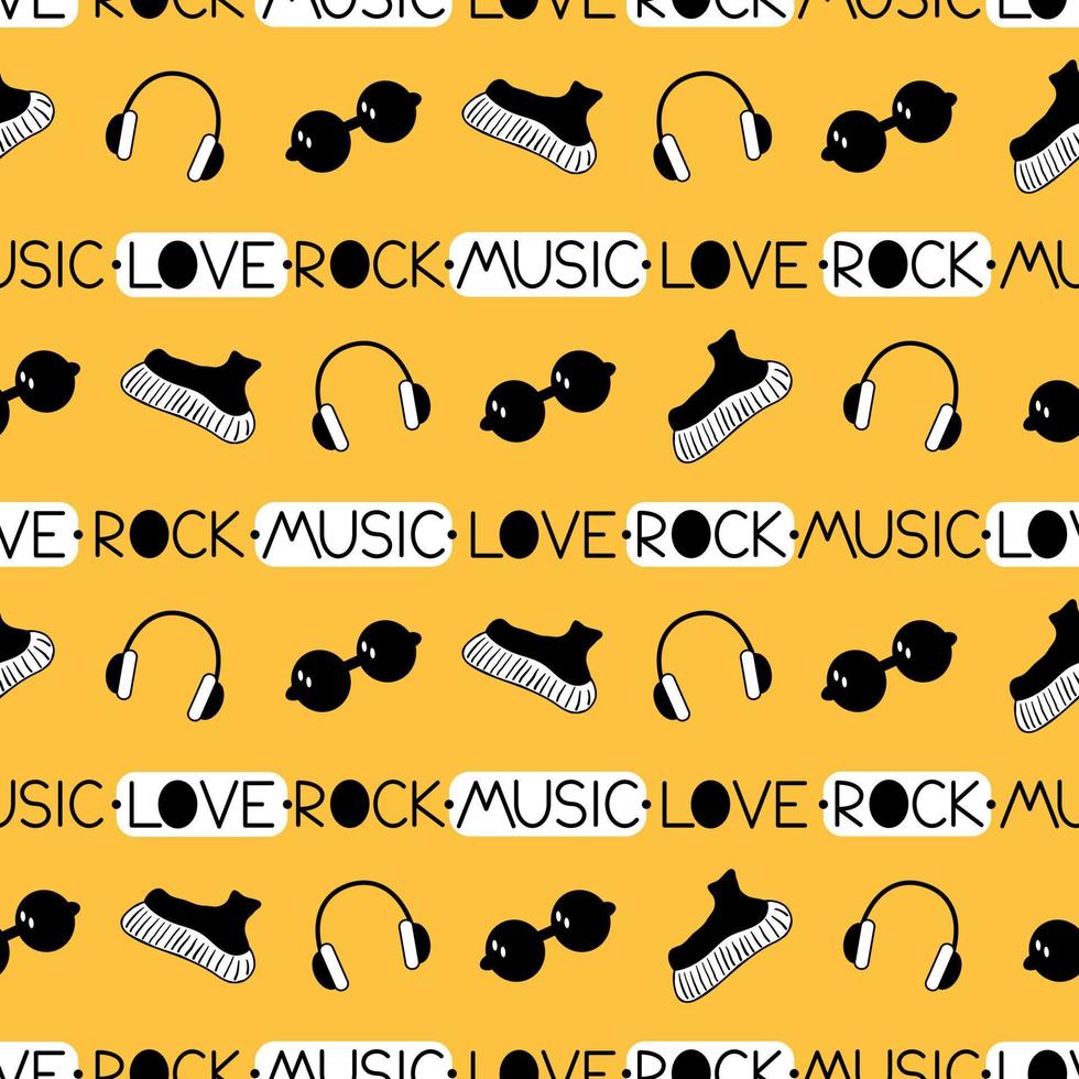 doodle amore musica rock seamless pattern di sfondo con il concetto musicale punk rock vettore