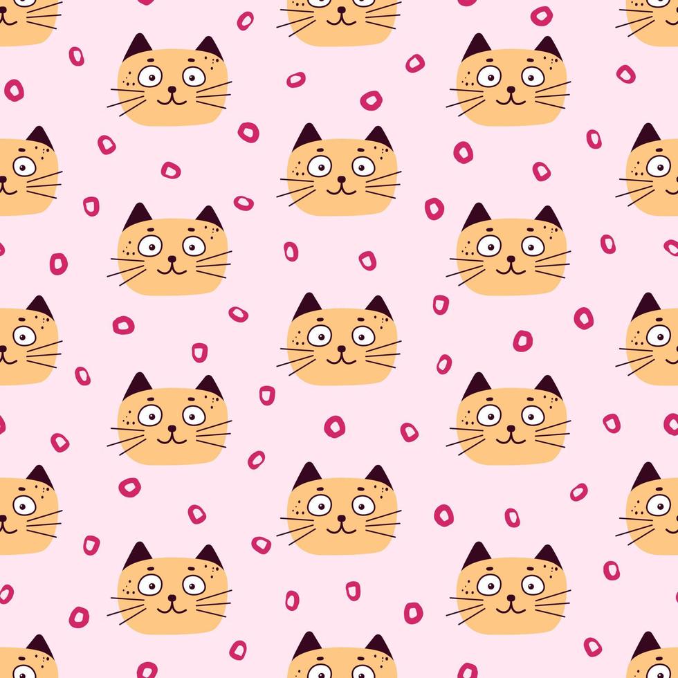 carino gatti seamless pattern colorato bambino sfondo con dolce gattino facce vettore