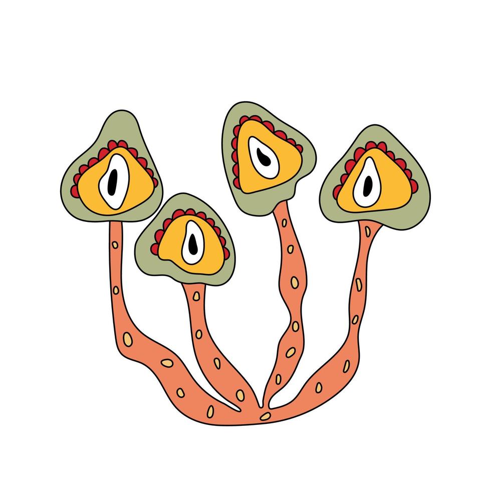 funghi hippie psichedelici elemento di design retrò doodle fungo magico vettore